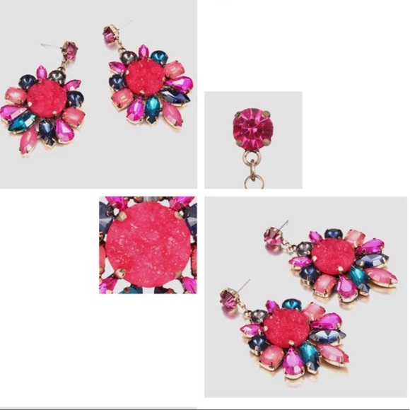 Trendy multi color stud statement earrings - Picture 3 of 7